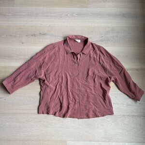 Poetry 100% silk mauve dusty Pink Button-Up Blouse sz 12